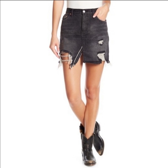 Free People Black Washed Ripped Denim Skirt - Picture 3 of 9